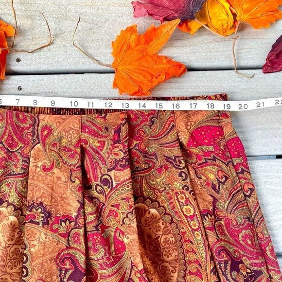 Woman’s Orvis Rich Fall Paisley Print Front Pleated Maxi Skirt Size 16 Petite - Picture 7 of 10